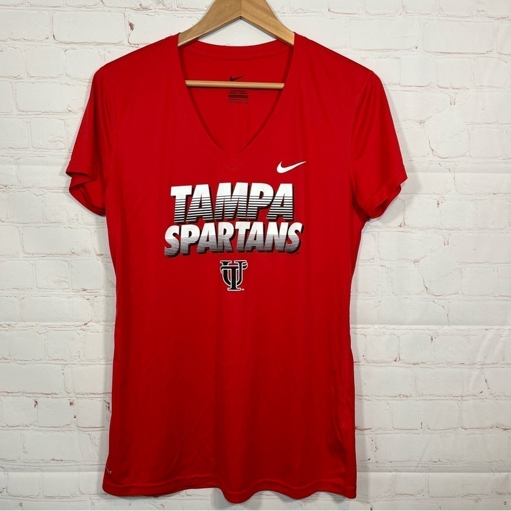Nike Tampa Spartans T Shirt Womens Large Red V Neck Dri Fit Lightweight Top